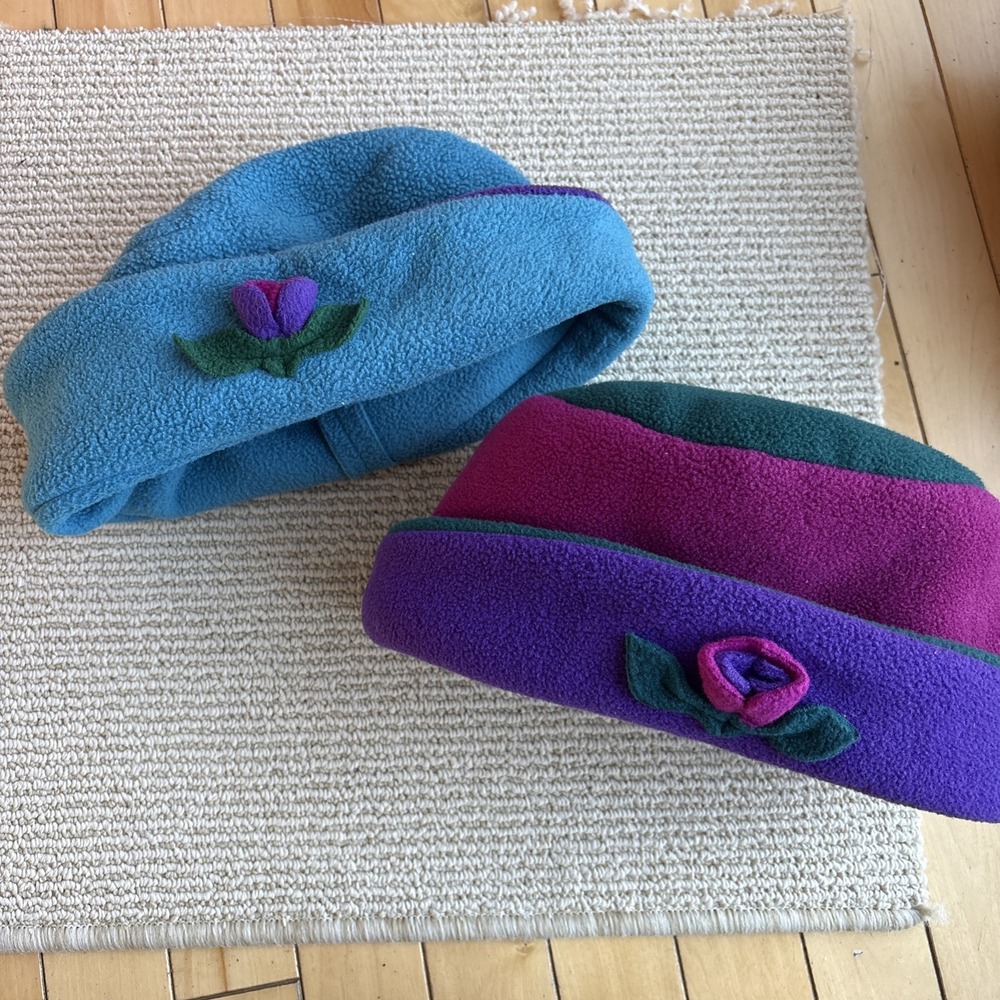 Minikins Farmington Maine Fleece M/L USA Handmade VTG flower Beanie Hat Cap